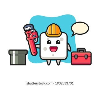 Character Illustration Of Sugar Cube As A Plumber