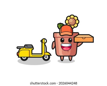 Character Illustration of sunflower pot as a pizza deliveryman , cute style design for t shirt, sticker, logo element