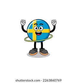 Character Illustration of sweden flag playing hula hoop , character design