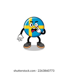 Character Illustration of sweden flag with tongue sticking out , character design