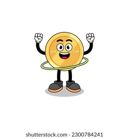 Character Illustration of swiss franc playing hula hoop , character design