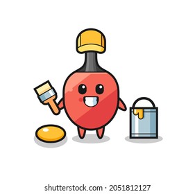 Character Illustration of table tennis racket as a painter , cute style design for t shirt, sticker, logo element