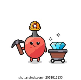 Character Illustration of table tennis racket as a miner , cute style design for t shirt, sticker, logo element