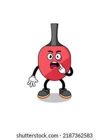 Character Illustration of table tennis racket with tongue sticking out , character design