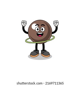 Character Illustration of tapioca pearl playing hula hoop , character design