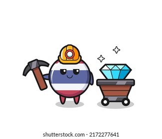 Character Illustration of thailand flag badge as a miner , cute style design for t shirt, sticker, logo element