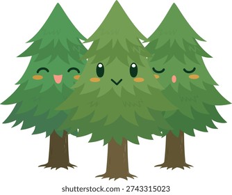 Character illustration of three cedar trees