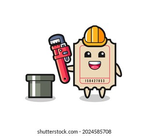 Character Illustration of ticket as a plumber , cute style design for t shirt, sticker, logo element