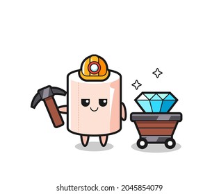 Character Illustration of tissue roll as a miner , cute design