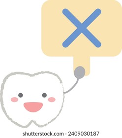 Character illustration of a tooth holding a cross tag With main line