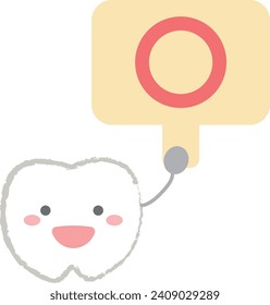 Character illustration of a tooth holding a mark bill With main line