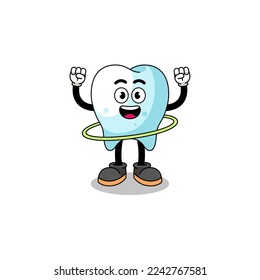 Character Illustration of tooth playing hula hoop , character design