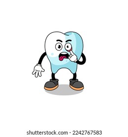 Character Illustration of tooth with tongue sticking out , character design