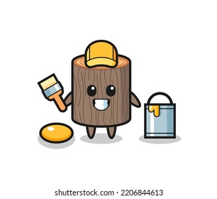 Character Illustration of tree stump as a painter , cute design
