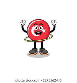 Character Illustration of turkey flag playing hula hoop , character design