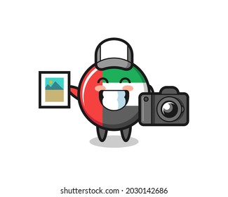 Character Illustration of uae flag badge as a photographer , cute style design for t shirt, sticker, logo element