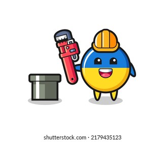 Character Illustration of ukraine flag badge as a plumber , cute style design for t shirt, sticker, logo element