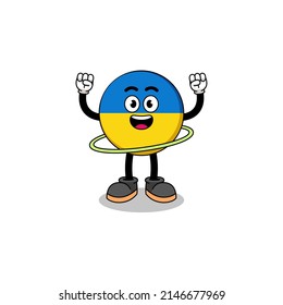 Character Illustration of ukraine flag playing hula hoop , character design