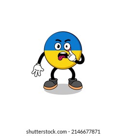 Character Illustration of ukraine flag with tongue sticking out , character design