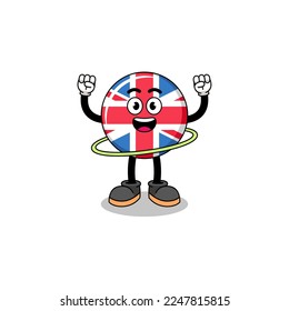 Character Illustration of united kingdom flag playing hula hoop , character design