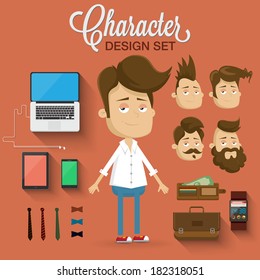 Character illustration. Vector elements and icons