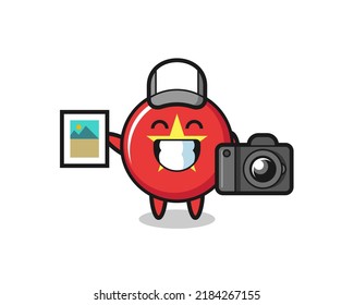Character Illustration of vietnam flag badge as a photographer , cute style design for t shirt, sticker, logo element
