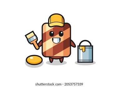 Character Illustration of wafer roll as a painter , cute style design for t shirt, sticker, logo element