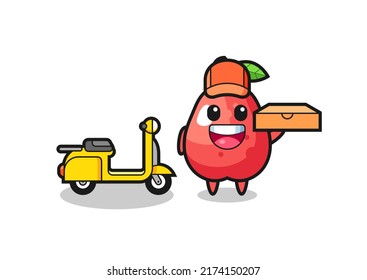 Character Illustration of water apple as a pizza deliveryman , cute style design for t shirt, sticker, logo element