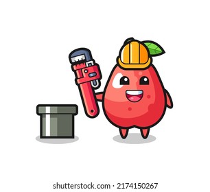 Character Illustration of water apple as a plumber , cute style design for t shirt, sticker, logo element