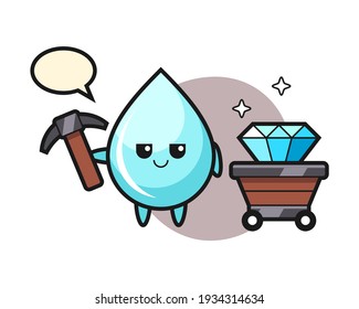 Character illustration of water drop as a miner