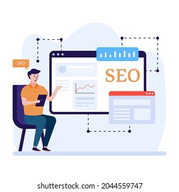 Ilustración de carácter de web seo, diseño plano 
