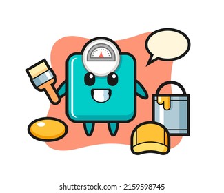 Zeichentrickfigur Illustration der Gewichtsskala als Maler , süßes Design für T-Shirt, Aufkleber, Logo-Element
