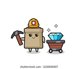 Character Illustration of wheat sack as a miner , cute design