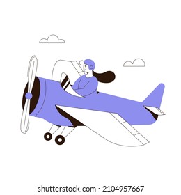 Character Illustration of a Woman Riding On a Helicopter