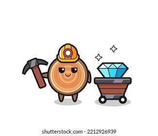 Character Illustration of wood grain as a miner , cute design