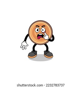 Character Illustration of wood grain with tongue sticking out , character design