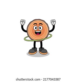Character Illustration of wood trunk playing hula hoop , character design