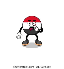 Character Illustration of yemen flag with tongue sticking out , character design