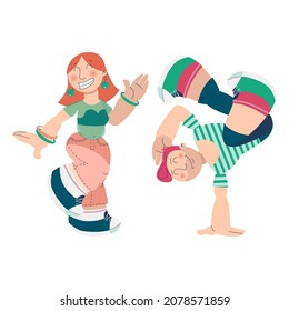 Character illustration young woman and man dance party