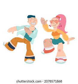 Character illustration young woman and man dance party