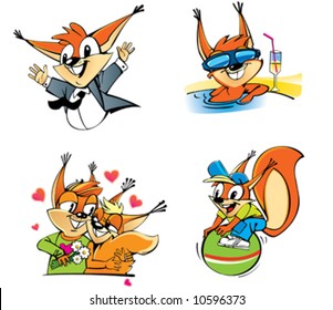 Character Illustrations of squirrels: a victory, pleasure, love, fun.