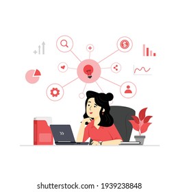 Character illustrations thinking of ideas
