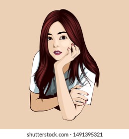 Character image of cute Asian women Created under the concept of teenagers in Japanese school uniform. Expressing cuteness, bright
