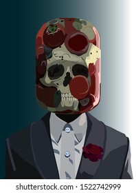 The character in the image of a skeleton in a suit is illustrated in high quality and the dark tone of the colors conveys creativity to the picture.