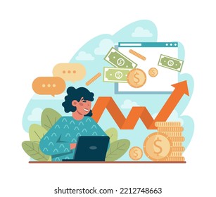 Character investing money. Modern ways of saving cash, investing in NFT, crypto-currency and bank deposit. Financial well-being idea. Flat vector illustration