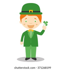 Character from Ireland dressed in the traditional way with a clover. Vector Illustration. Kids of the World Collection.