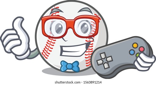 Character isolated baseball with a holding gamer cute