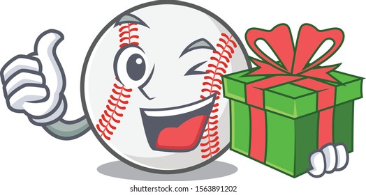 Character isolated baseball with a holding gift cute