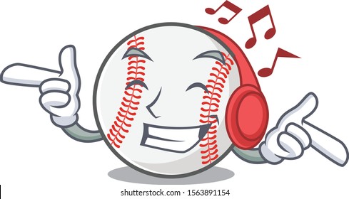 Character isolated baseball with a listening music cute