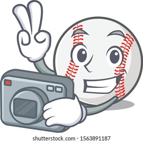 Character isolated baseball with a photographer cute